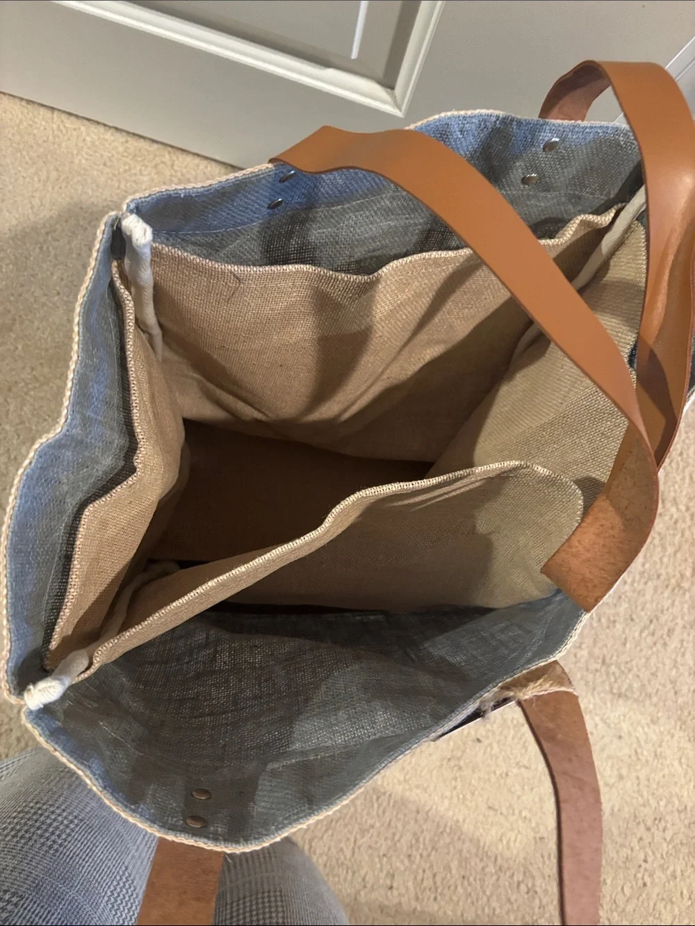 NWT - Farmers Market Canvas Tote Bag with Brown Straps